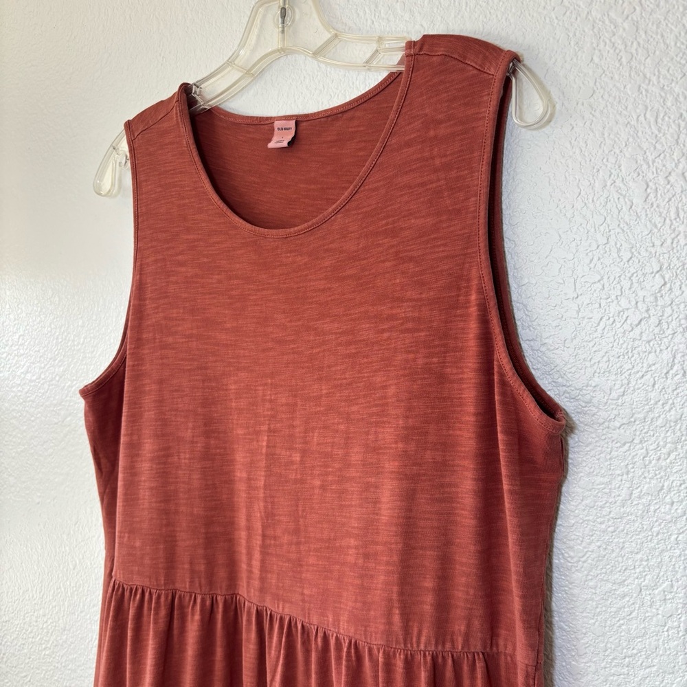Old Navy Women's Tiered Midi Dress Large Rust Orange Sleeveless Boho Peasant - Picture 5 of 8